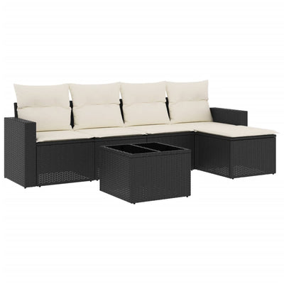 6 Piece Garden Sofa Set with Cushions Black Poly Rattan Payday Deals