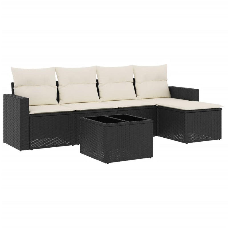 6 Piece Garden Sofa Set with Cushions Black Poly Rattan Payday Deals