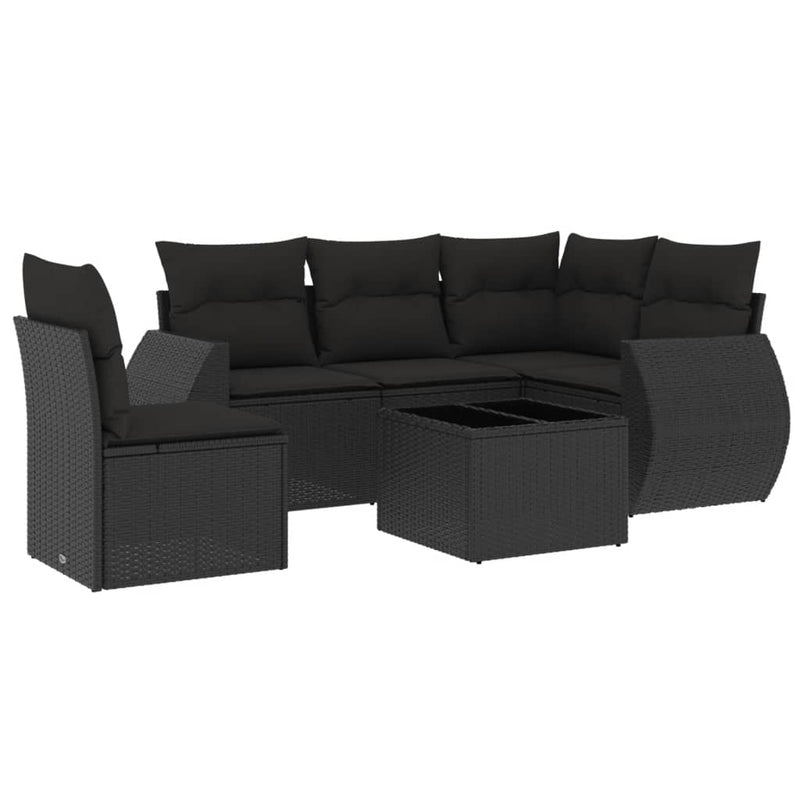 6 Piece Garden Sofa Set with Cushions Black Poly Rattan Payday Deals