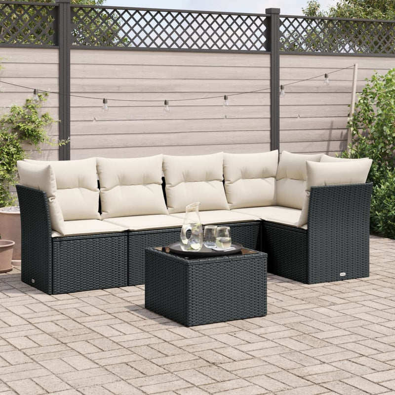 6 Piece Garden Sofa Set with Cushions Black Poly Rattan Payday Deals