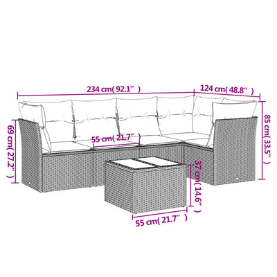 6 Piece Garden Sofa Set with Cushions Black Poly Rattan Payday Deals