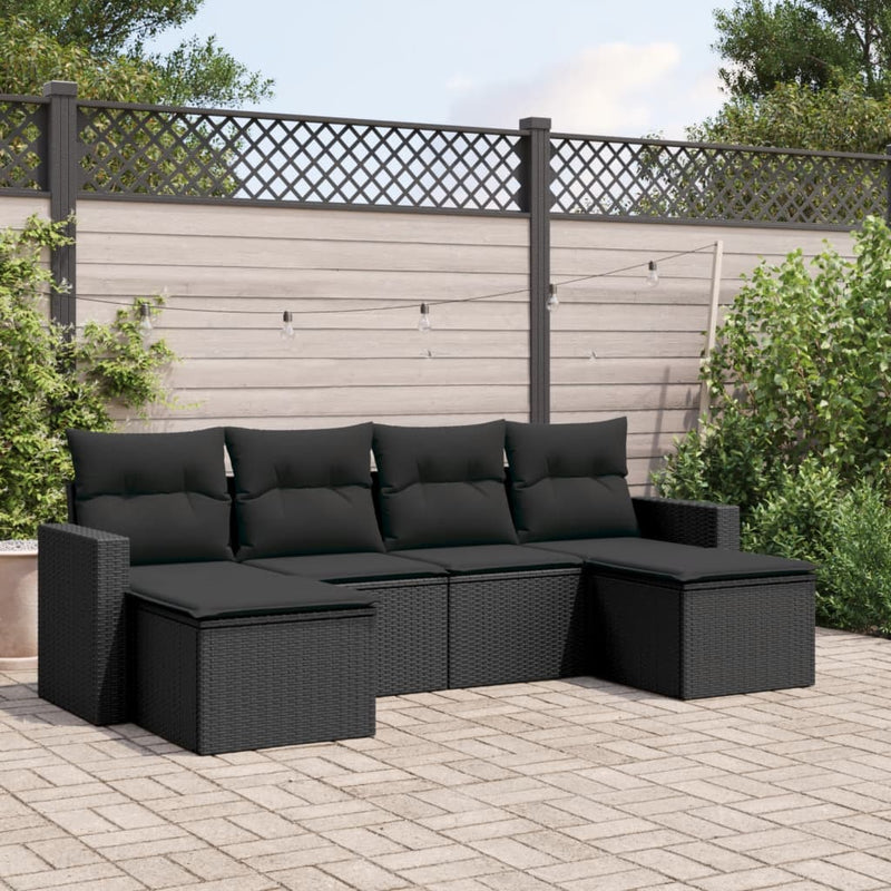 6 Piece Garden Sofa Set with Cushions Black Poly Rattan Payday Deals