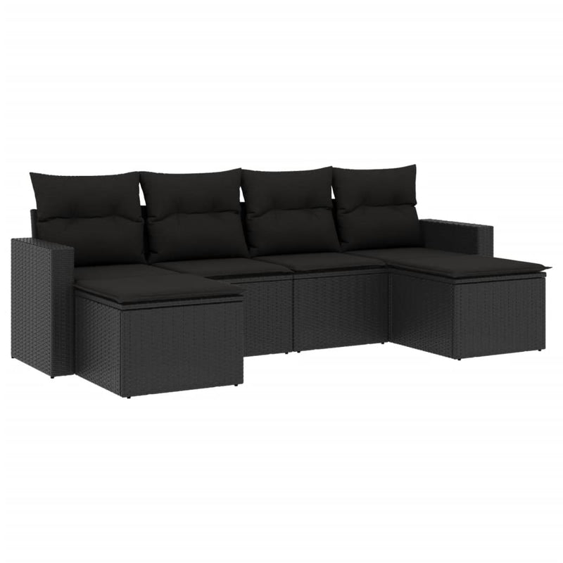 6 Piece Garden Sofa Set with Cushions Black Poly Rattan Payday Deals
