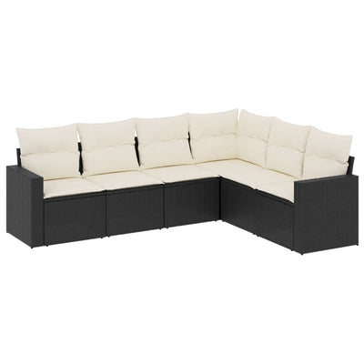 6 Piece Garden Sofa Set with Cushions Black Poly Rattan Payday Deals