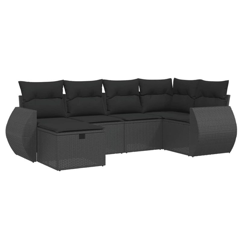 6 Piece Garden Sofa Set with Cushions Black Poly Rattan Payday Deals