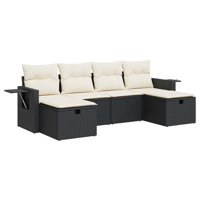 6 Piece Garden Sofa Set with Cushions Black Poly Rattan Payday Deals