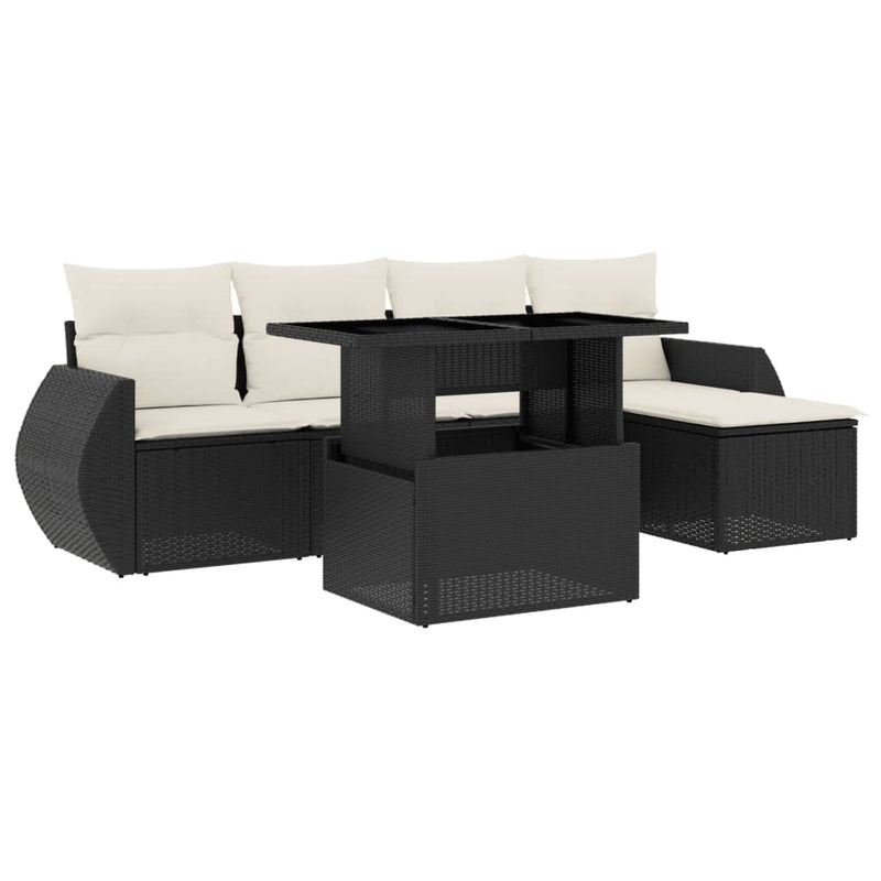6 Piece Garden Sofa Set with Cushions Black Poly Rattan Payday Deals