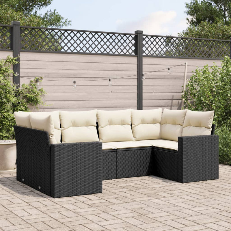 6 Piece Garden Sofa Set with Cushions Black Poly Rattan Payday Deals