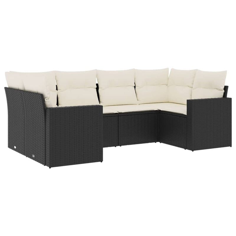 6 Piece Garden Sofa Set with Cushions Black Poly Rattan Payday Deals