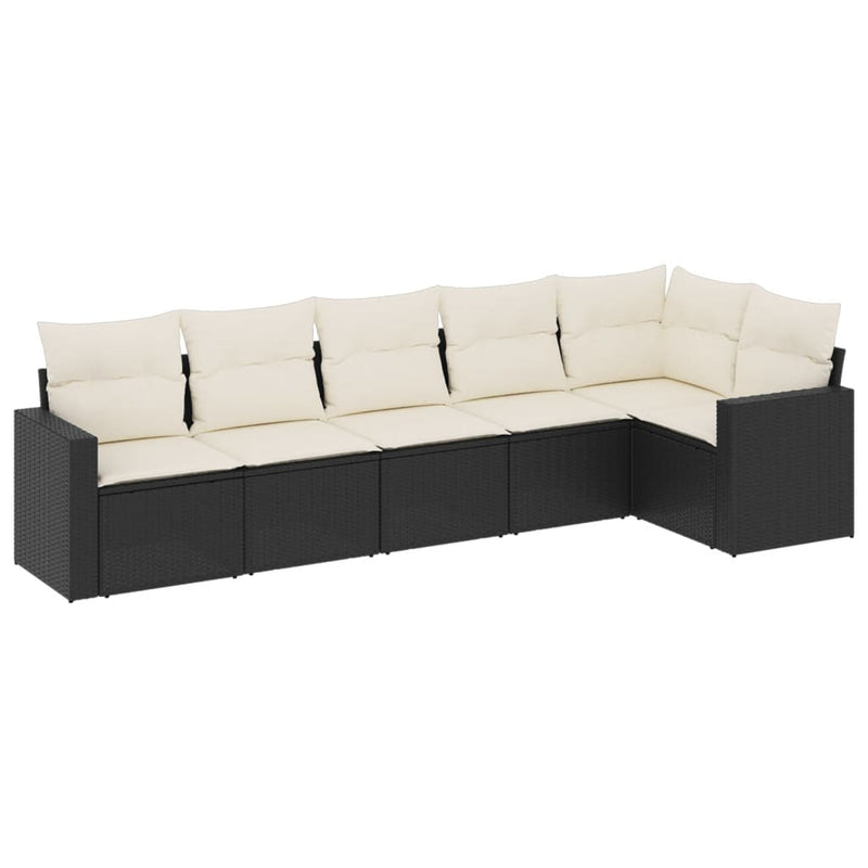6 Piece Garden Sofa Set with Cushions Black Poly Rattan Payday Deals