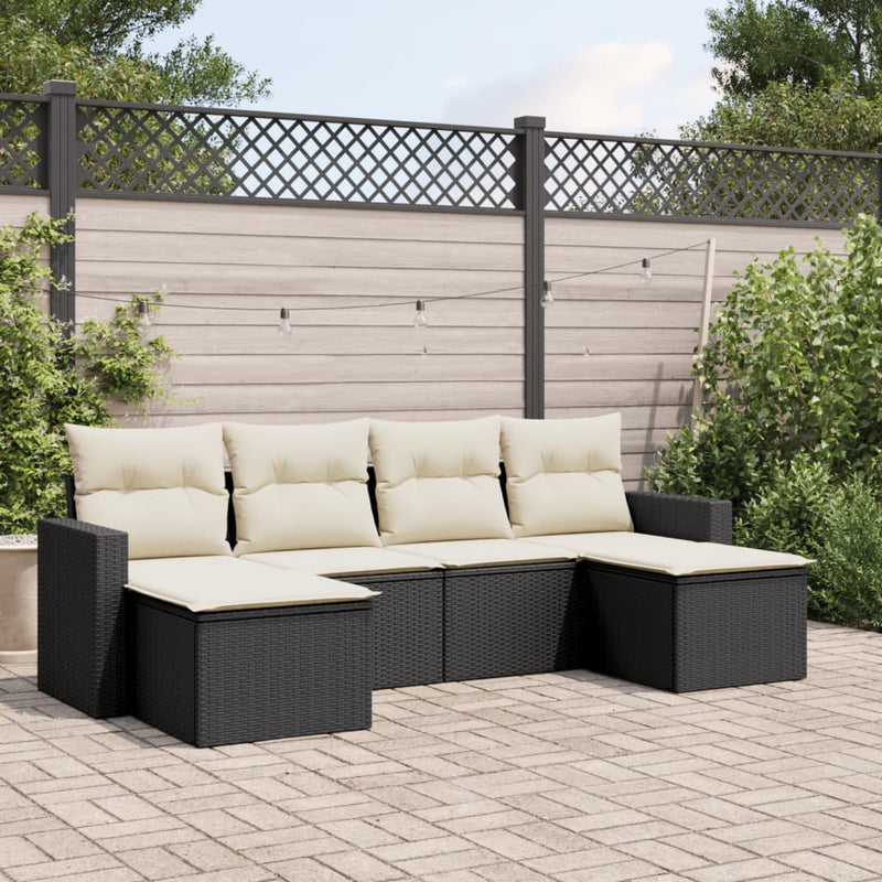 6 Piece Garden Sofa Set with Cushions Black Poly Rattan Payday Deals