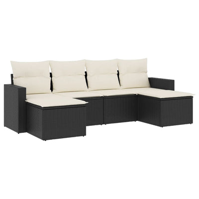 6 Piece Garden Sofa Set with Cushions Black Poly Rattan Payday Deals