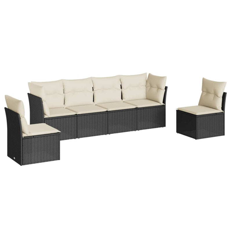 6 Piece Garden Sofa Set with Cushions Black Poly Rattan Payday Deals