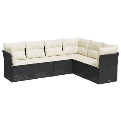 6 Piece Garden Sofa Set with Cushions Black Poly Rattan Payday Deals
