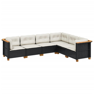 6 Piece Garden Sofa Set with Cushions Black Poly Rattan Payday Deals