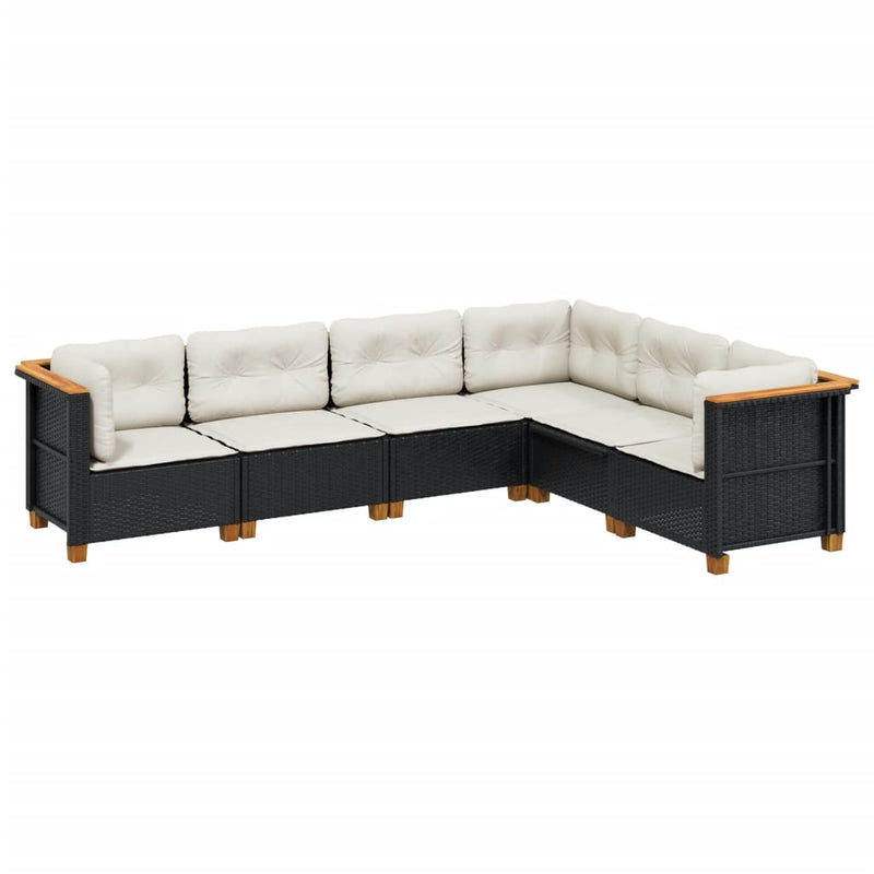 6 Piece Garden Sofa Set with Cushions Black Poly Rattan Payday Deals