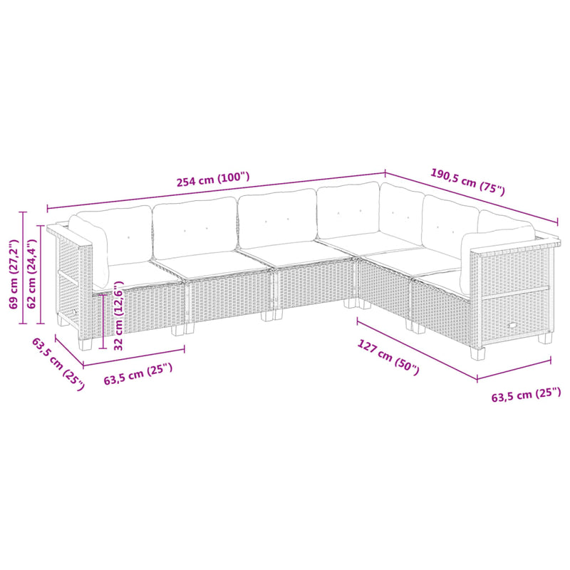 6 Piece Garden Sofa Set with Cushions Black Poly Rattan Payday Deals