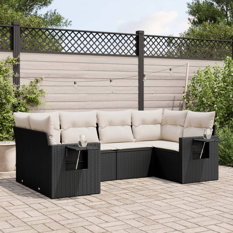6 Piece Garden Sofa Set with Cushions Black Poly Rattan Payday Deals