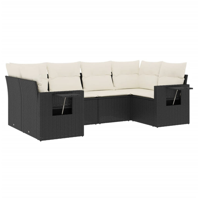 6 Piece Garden Sofa Set with Cushions Black Poly Rattan Payday Deals