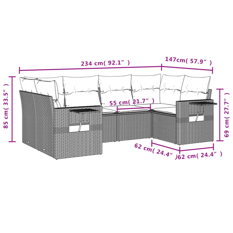 6 Piece Garden Sofa Set with Cushions Black Poly Rattan Payday Deals