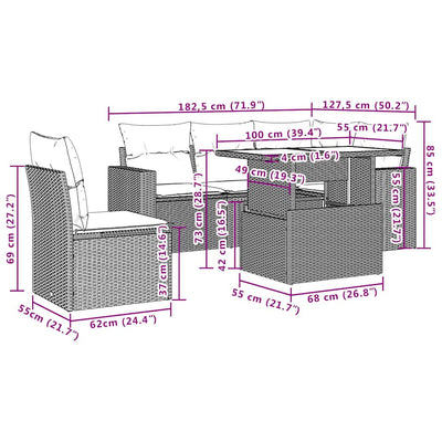 6 Piece Garden Sofa Set with Cushions Black Poly Rattan Payday Deals