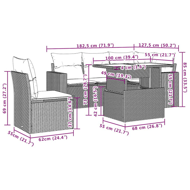 6 Piece Garden Sofa Set with Cushions Black Poly Rattan Payday Deals