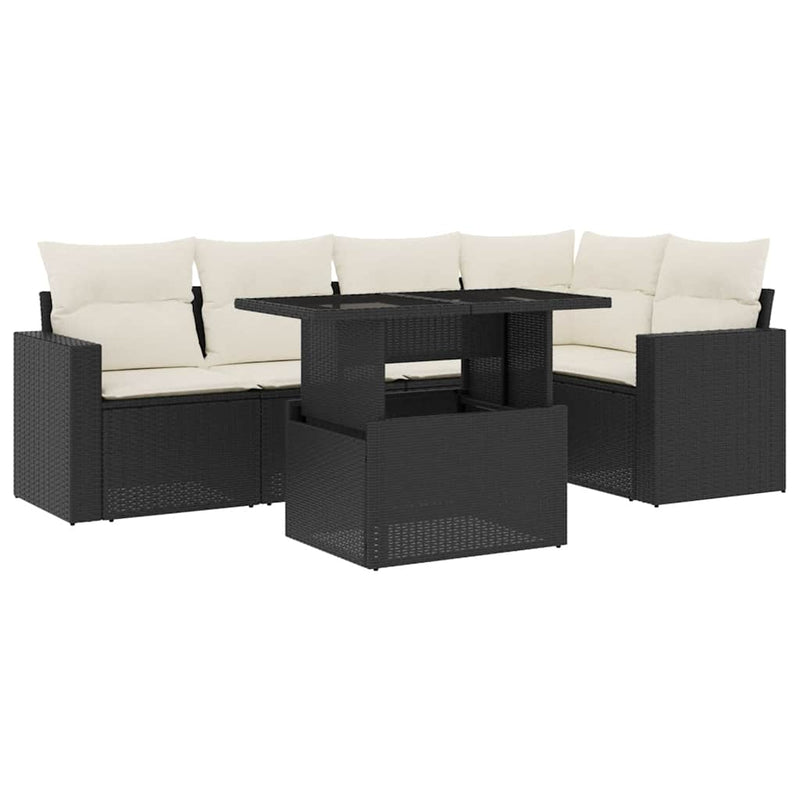 6 Piece Garden Sofa Set with Cushions Black Poly Rattan Payday Deals