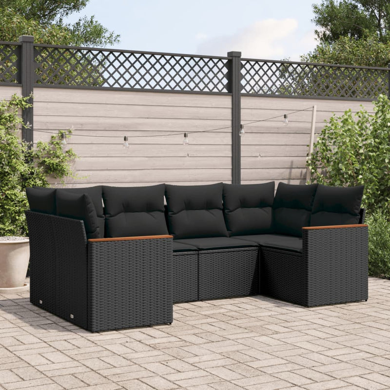 6 Piece Garden Sofa Set with Cushions Black Poly Rattan Payday Deals