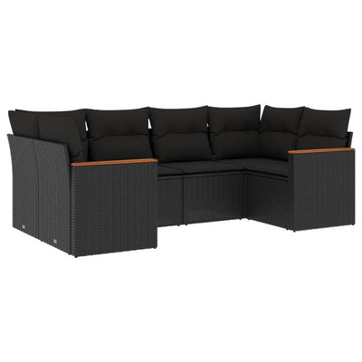 6 Piece Garden Sofa Set with Cushions Black Poly Rattan Payday Deals