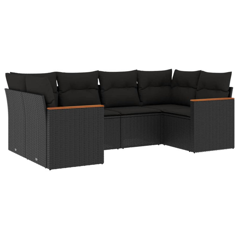 6 Piece Garden Sofa Set with Cushions Black Poly Rattan Payday Deals
