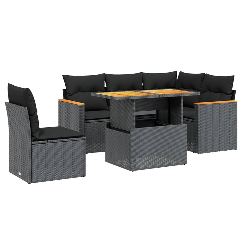 6 Piece Garden Sofa Set with Cushions Black Poly Rattan Payday Deals