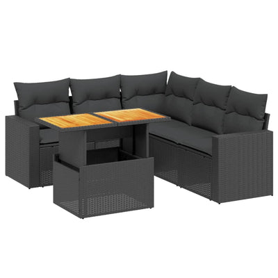 6 Piece Garden Sofa Set with Cushions Black Poly Rattan Payday Deals