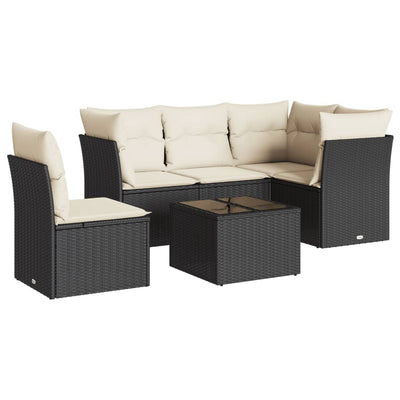 6 Piece Garden Sofa Set with Cushions Black Poly Rattan Payday Deals