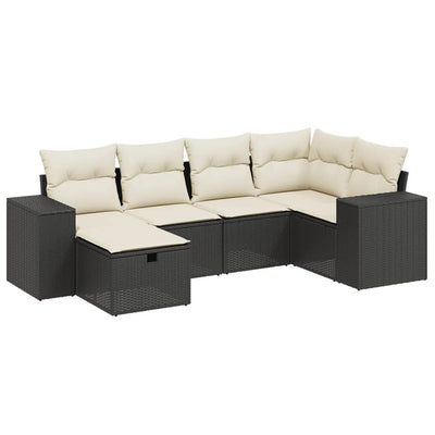 6 Piece Garden Sofa Set with Cushions Black Poly Rattan Payday Deals