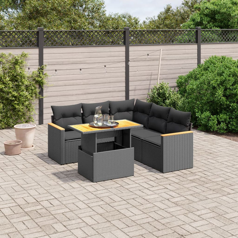 6 Piece Garden Sofa Set with Cushions Black Poly Rattan Payday Deals