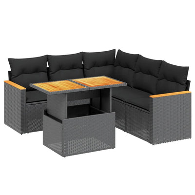 6 Piece Garden Sofa Set with Cushions Black Poly Rattan Payday Deals