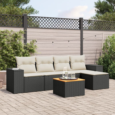 6 Piece Garden Sofa Set with Cushions Black Poly Rattan