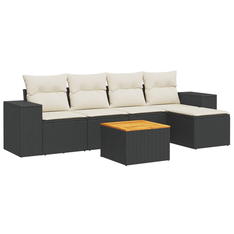 6 Piece Garden Sofa Set with Cushions Black Poly Rattan Payday Deals