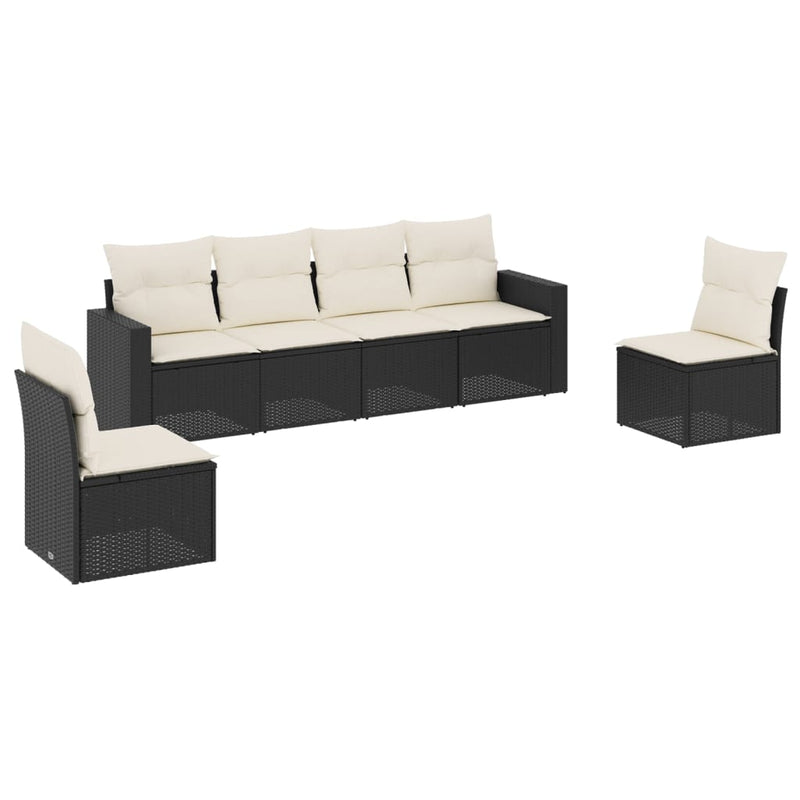 6 Piece Garden Sofa Set with Cushions Black Poly Rattan Payday Deals