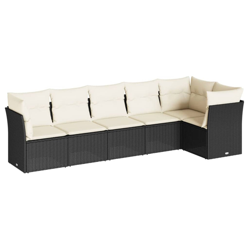 6 Piece Garden Sofa Set with Cushions Black Poly Rattan Payday Deals