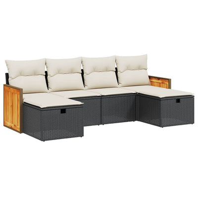 6 Piece Garden Sofa Set with Cushions Black Poly Rattan Payday Deals