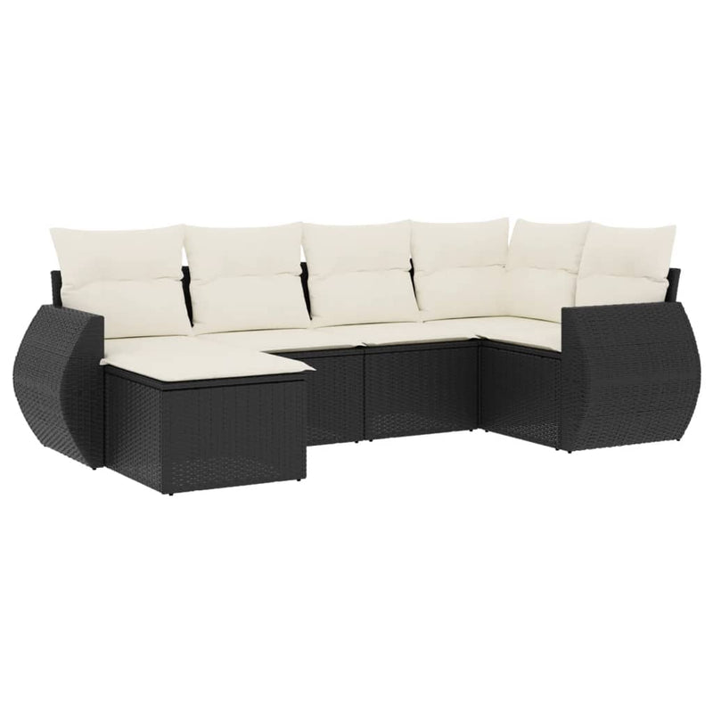 6 Piece Garden Sofa Set with Cushions Black Poly Rattan Payday Deals