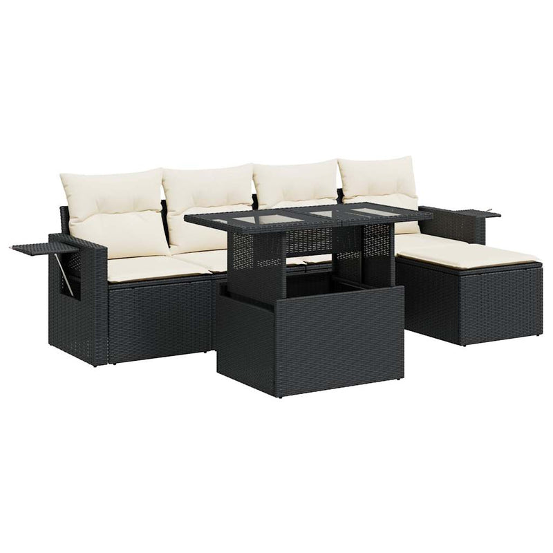 6 Piece Garden Sofa Set with Cushions Black Poly Rattan Payday Deals