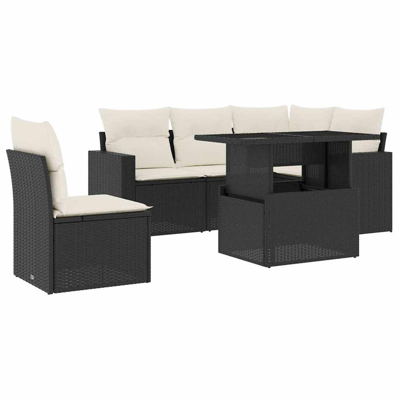 6 Piece Garden Sofa Set with Cushions Black Poly Rattan Payday Deals