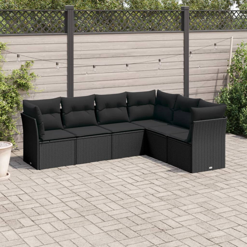 6 Piece Garden Sofa Set with Cushions Black Poly Rattan Payday Deals