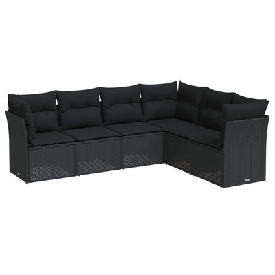 6 Piece Garden Sofa Set with Cushions Black Poly Rattan Payday Deals