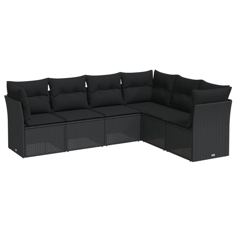 6 Piece Garden Sofa Set with Cushions Black Poly Rattan Payday Deals