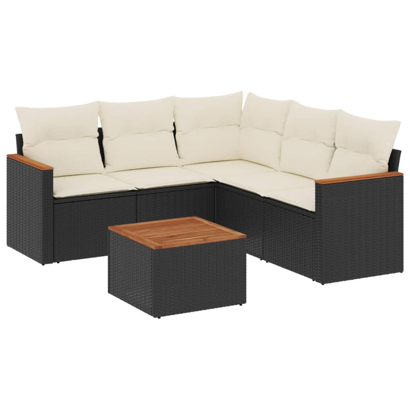 6 Piece Garden Sofa Set with Cushions Black Poly Rattan Payday Deals
