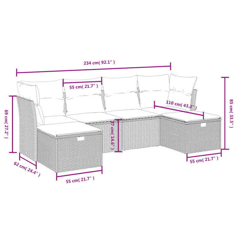 6 Piece Garden Sofa Set with Cushions Black Poly Rattan Payday Deals
