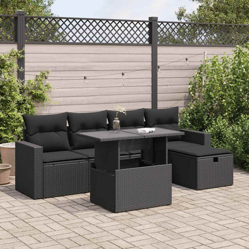 6 Piece Garden Sofa Set with Cushions Black Poly Rattan Payday Deals